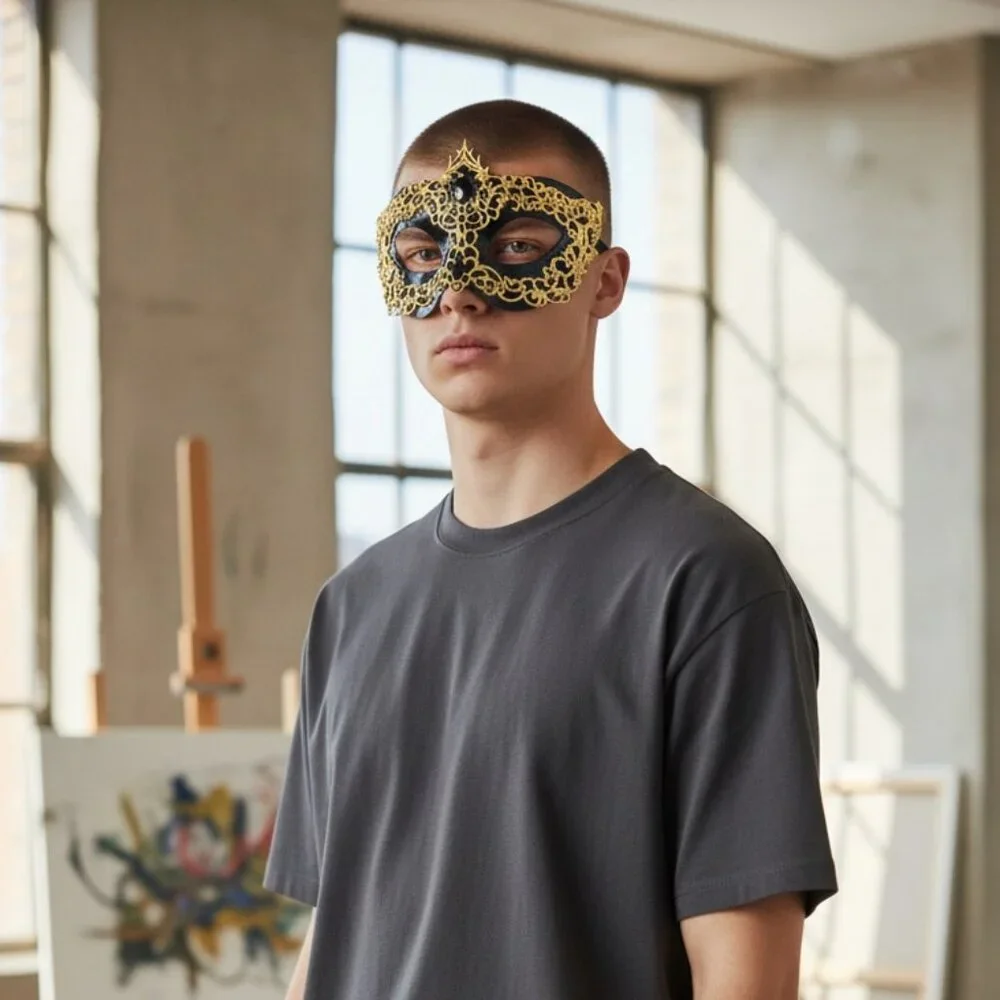Men's masquerade mask, masquerade ball mask, Gold Black masquerade Mask, 2 in 1